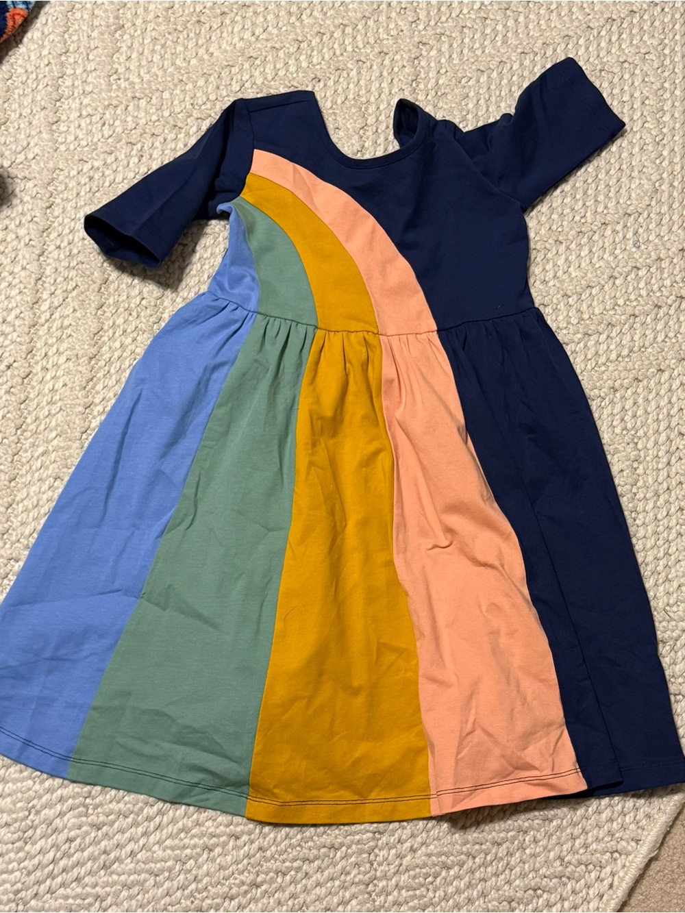 Hanna Andersson Navy Dress with Rainbow Panels, size 6-7